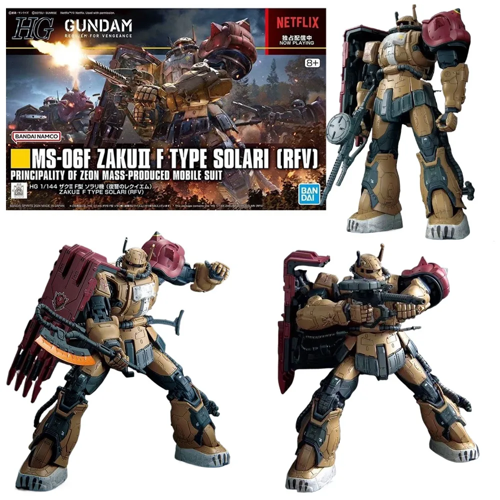 BANDAI ORIGINAL  ASSEMBLED MODEL HG 1/144 MS-06F ZAKUII F TYPE SOLARI(RFV) Anime Action Figures Toys for Boys /Girls /Kids