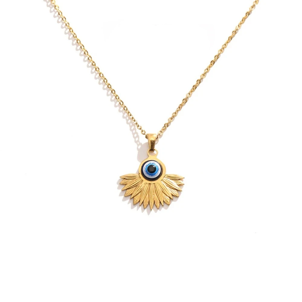 Stainless Steel Blue Eye Pendant Necklace Minimalist Layering Necklace Charm Demon Eye Necklace Adjustable Retro Style