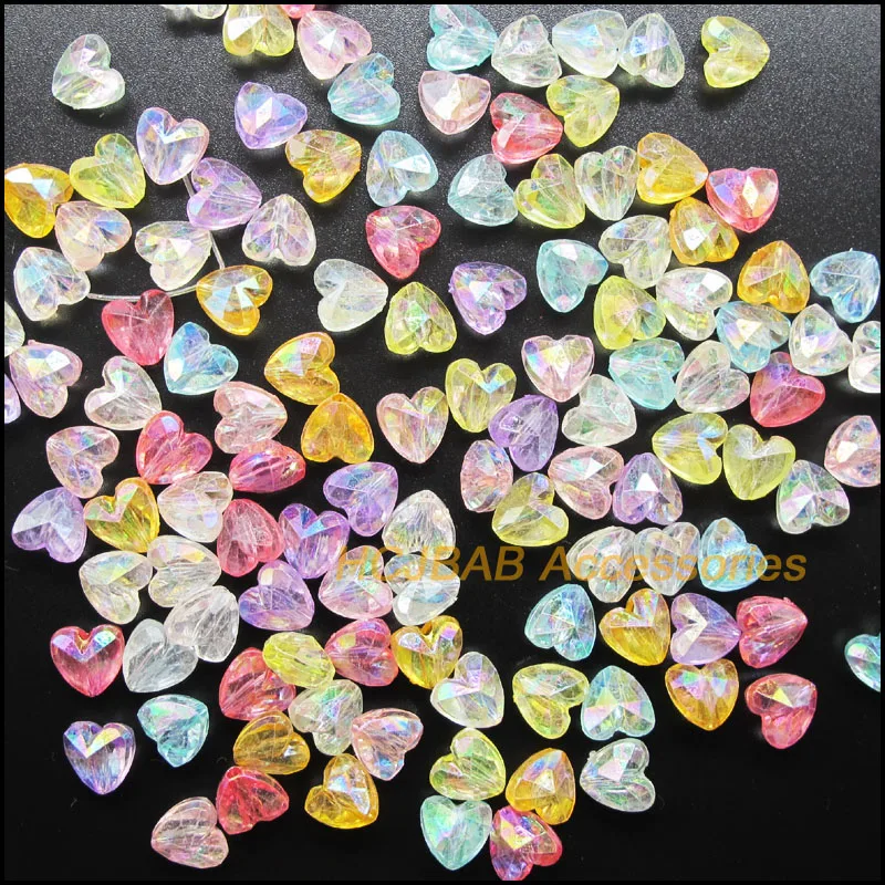 100Pcs Illusory Mixed Smooth Tiny Heart Acrylic Plastic Spacer Beads Charms 8mm