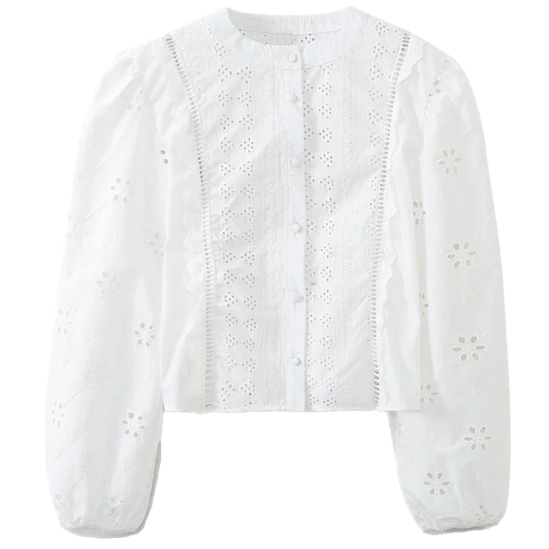 

Spring 2024 Women's Long Sve Embroidered Hollow out irt Design Sense Loose Fit Regular Length Other Material 00%