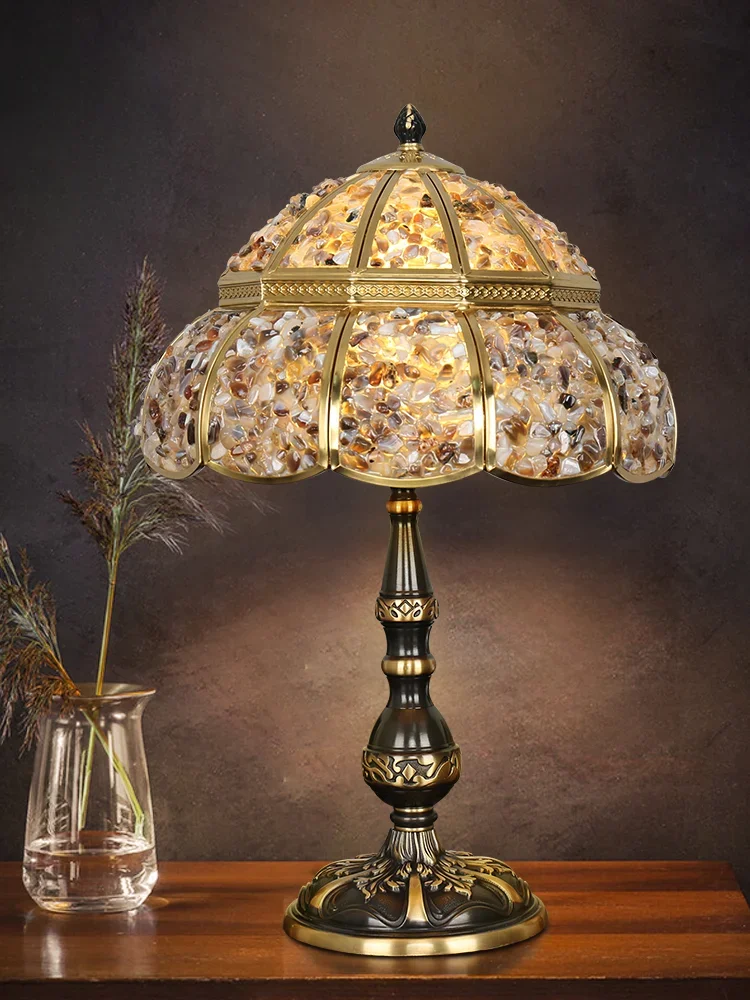 Bedside table lamp Modern high-end bedroom study Warm crystal retro all-copper atmosphere lamp