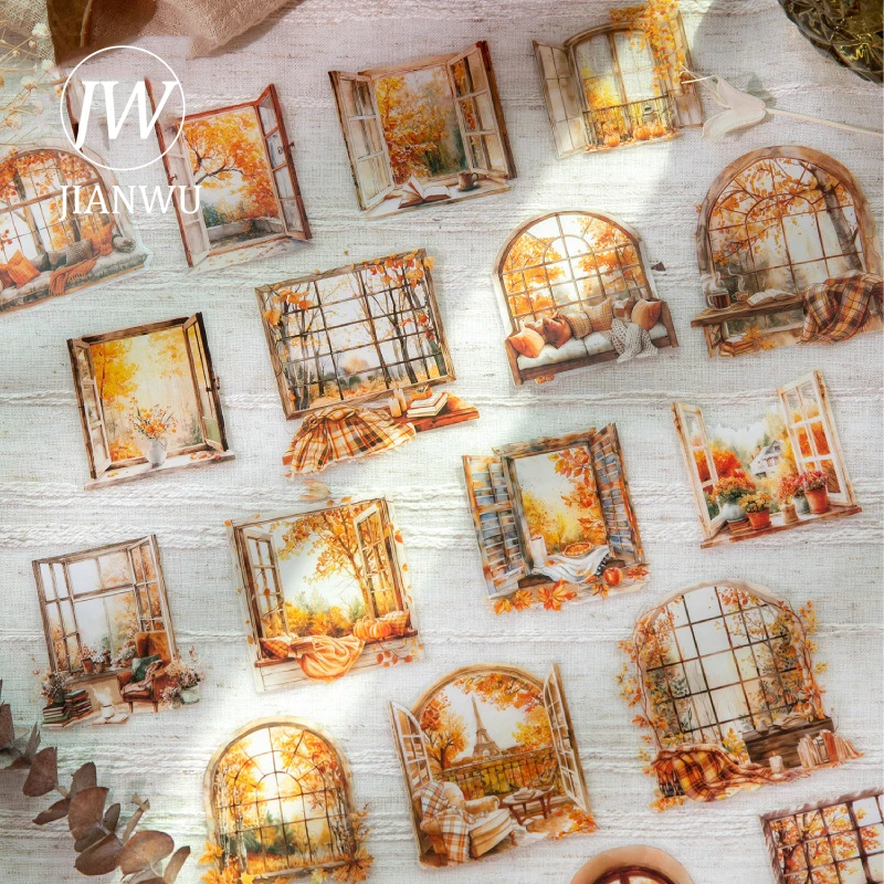 JIANWU стикер для осенней серии, винтажный лист, дерево, персонаж, пейзажный материал, коллаж, наклейка для домашних животных, креативный журнал, канцелярские принадлежности