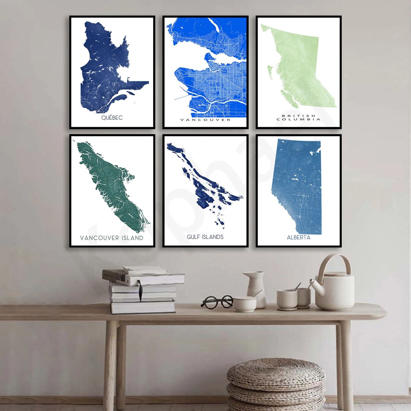 ادمونتون. كالغاري. فانكوفر. ألبرتا. بريطانيا. الربيع الملح. كيبيك. مونتريال. خريطة ألوان شارع المدينة. ملصق فني لتزيين جدران المنزل