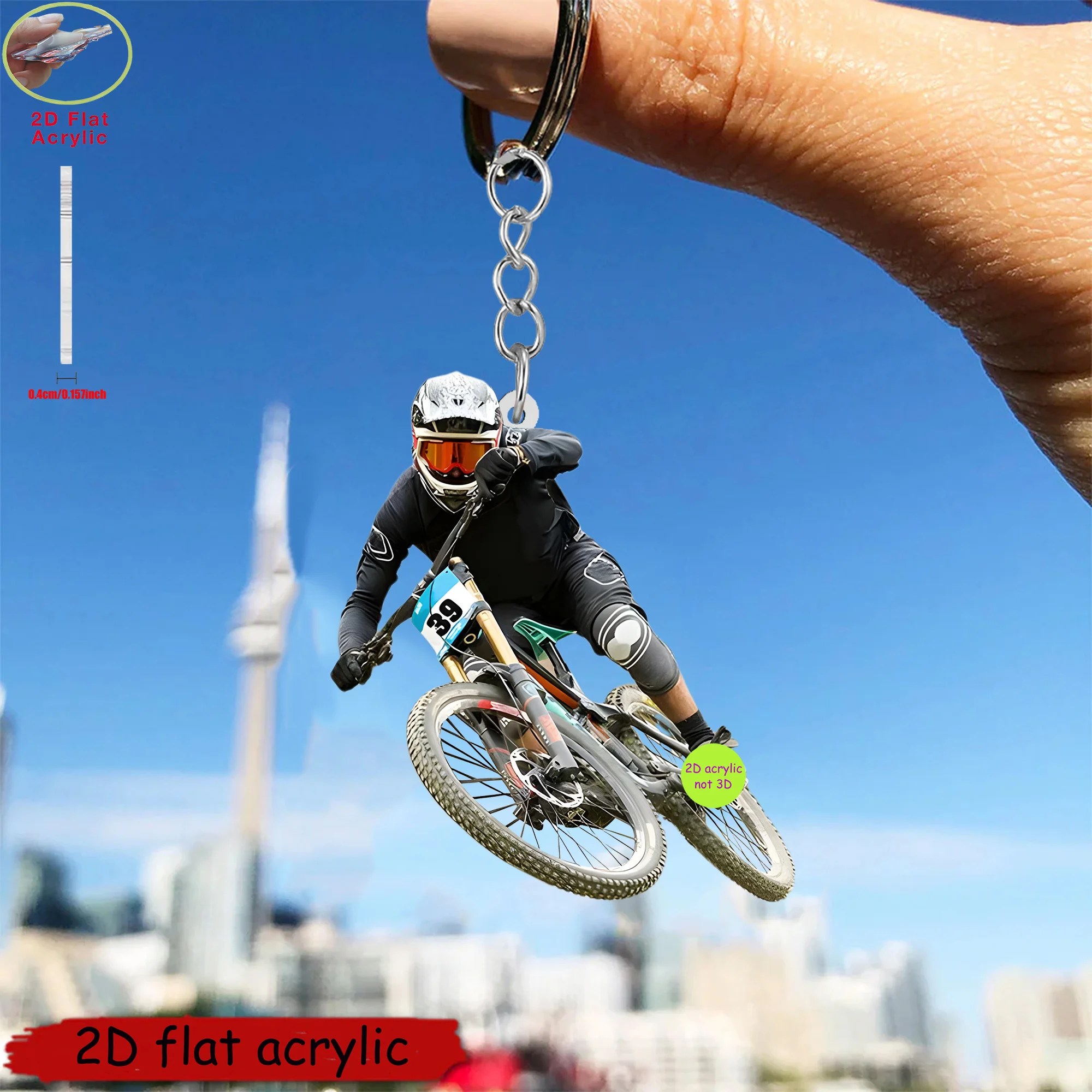 Cool Off-Road Mountain Bike Keychain,Sport theme 2D Flat Acrylic Ornament Charm,Hanging Decor for Cars,Bags,Festive,Gift,Office