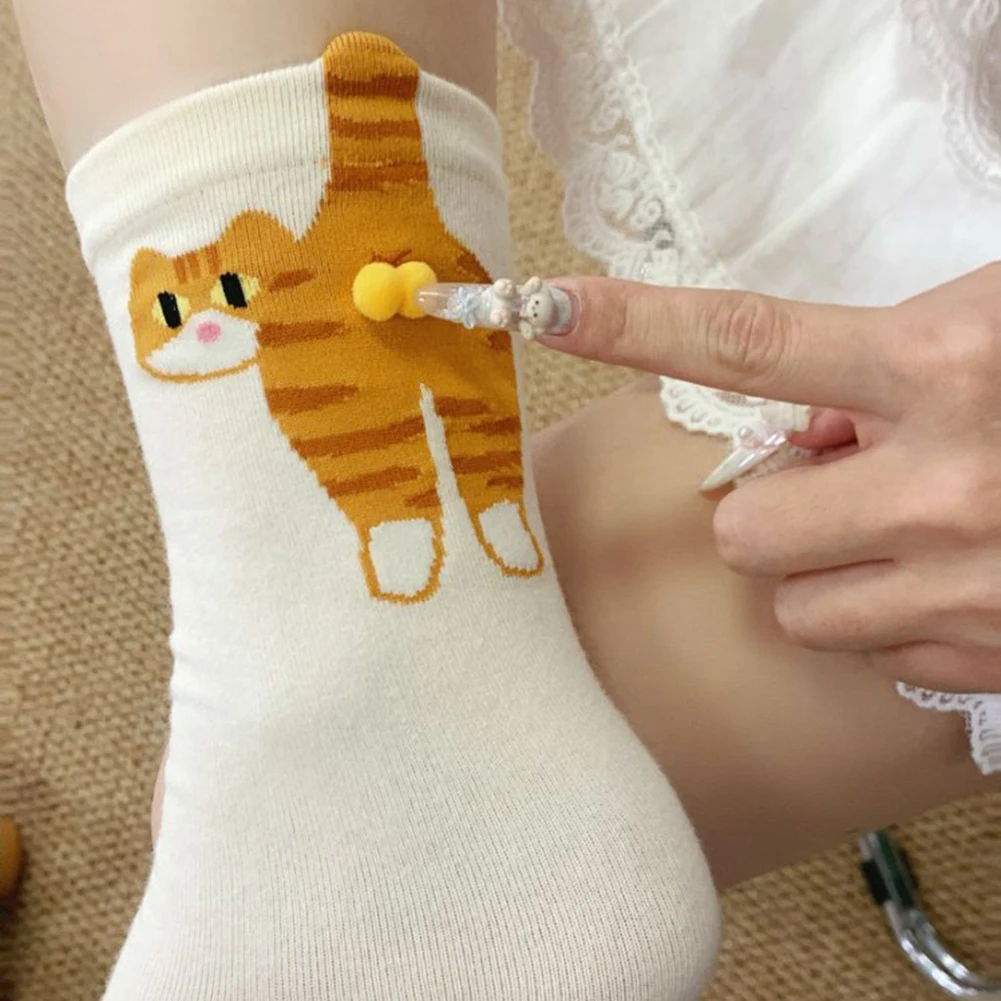 Удобные-модные-повседневные-женские-носки-с-забавным-рисунком-животных-кошек-средней-длины-для-студенток