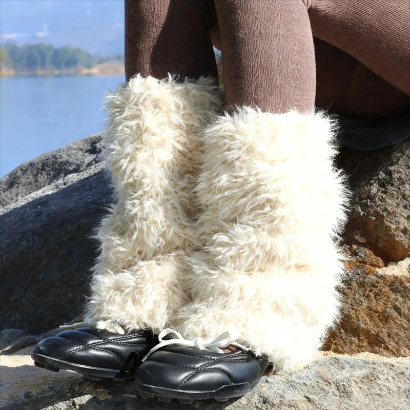 

20cm/40cm Faux Fur Leg Warmers Spicy Girl Style Thick Plush Foot Covers Harajuku Winter Boot Toppers Vintage Fluffy Long Socks