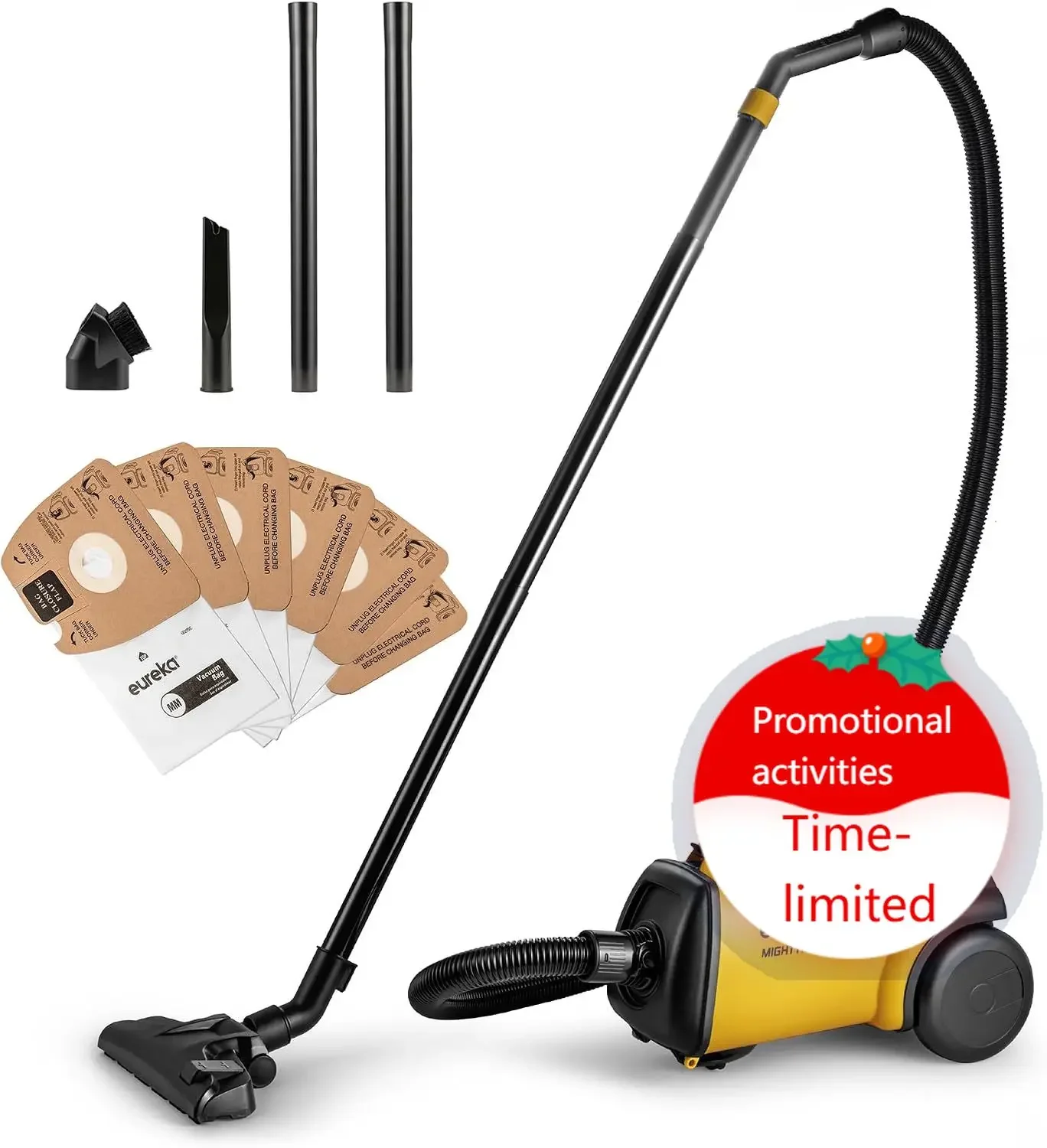 3670M Canister Cleaner, Lightweight Powerful Vacuum for Carpets and Hard Floors, w/ 5bags,Yellow