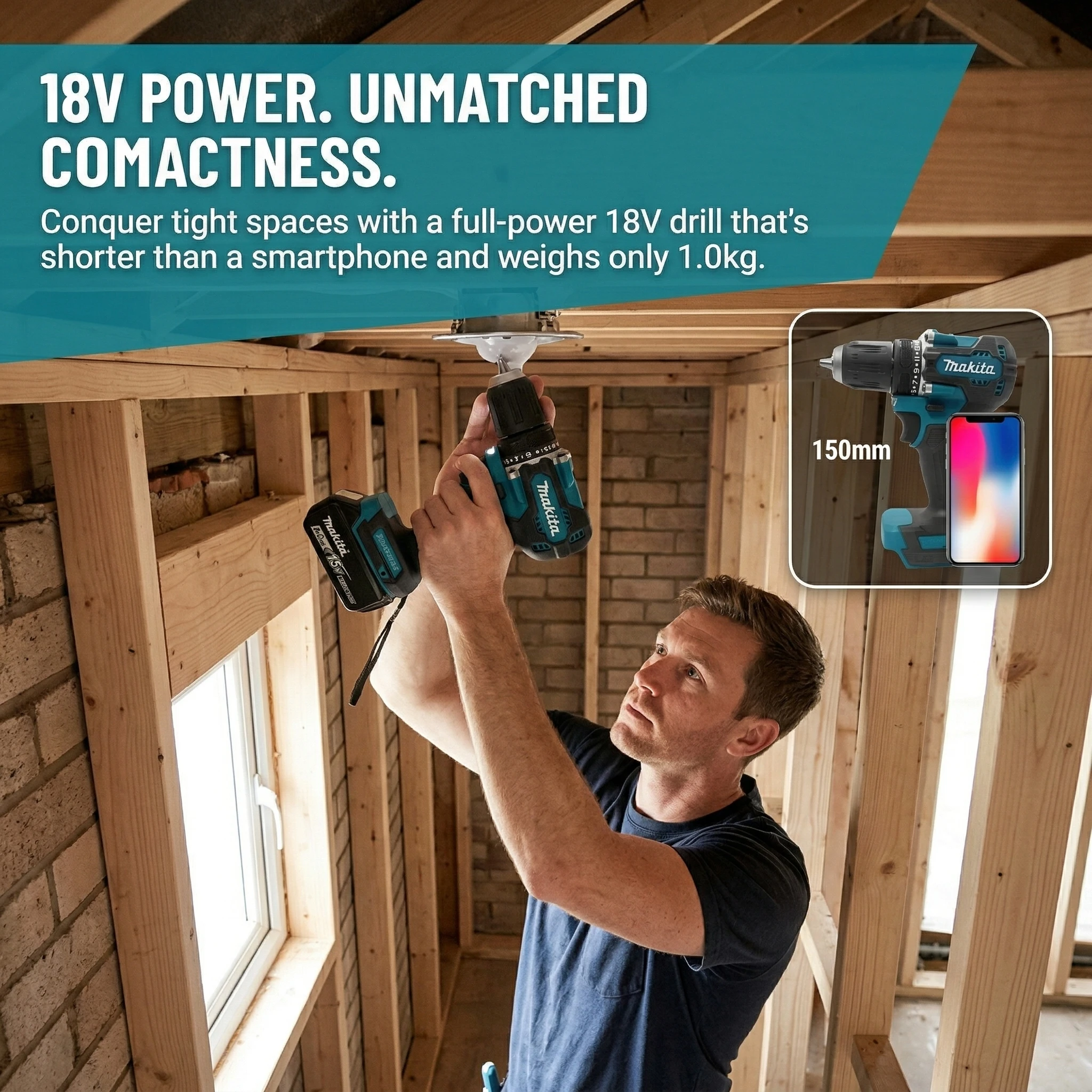 Makita DDF487 18V Brushless Drill Driver Complete With Twin LED Lighting XPT Waterproof Structure For Metal Wood Drilling Tasks