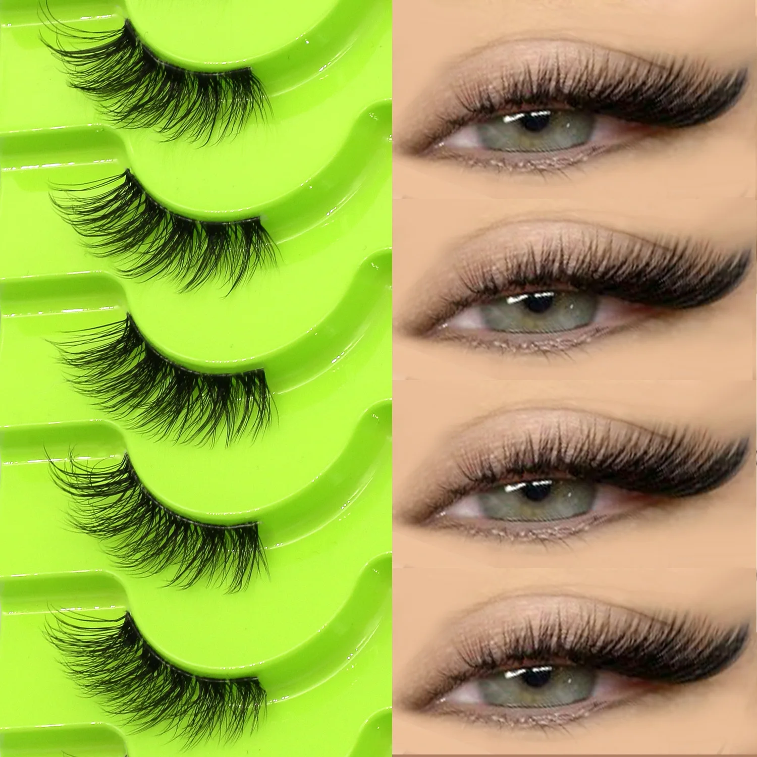 Lasvirey Half Wimpers Pluizige Kat Wimpers Natuurlijke Lange Zachte Piekerige Clear Stem Wimpers Natuurlijke Krul Faux Nertsen Wimpers Make-Up