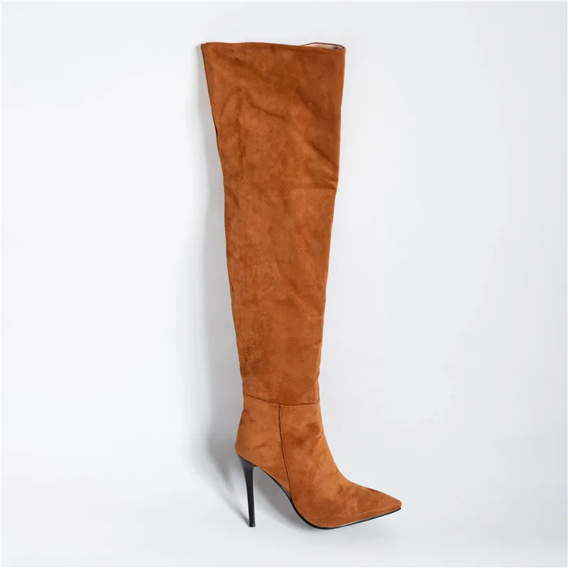 

Women's New Sexy Knee Boots Pointy Toe Super High Heel Brown/Black Suede Sleeve Boots Banquet Street Shoot Fashion Shoes 34-47