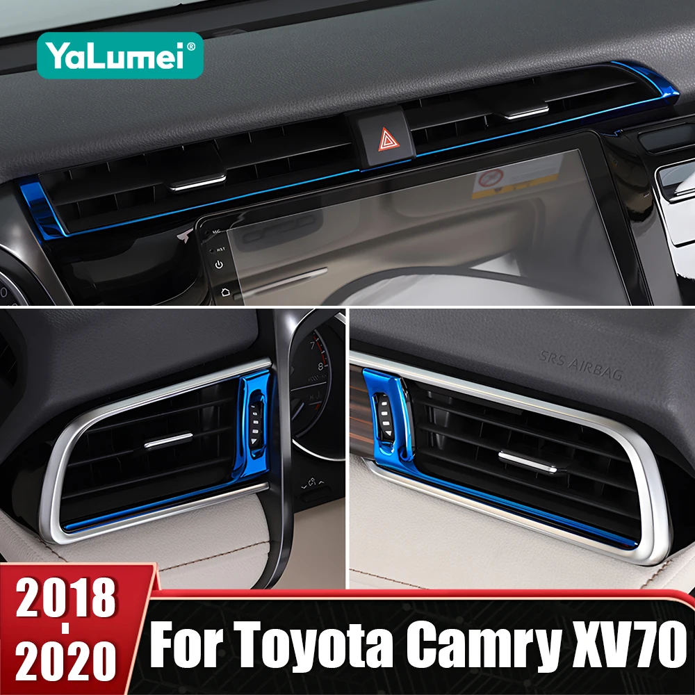 

For Toyota Camry XV70 70 2018 2019 2020 Stainless Steel Car Dashboard Panel Front Air Outlet Cover Trim Stickers Accessories