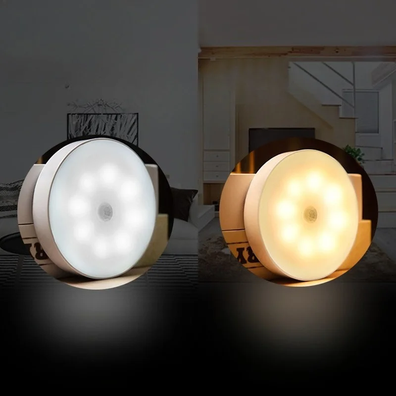 New 1pc Button Style Night Light - Wireless LED Detector Lamp for Bedroom, Staircase, Closet, and Room Decor- view 2
