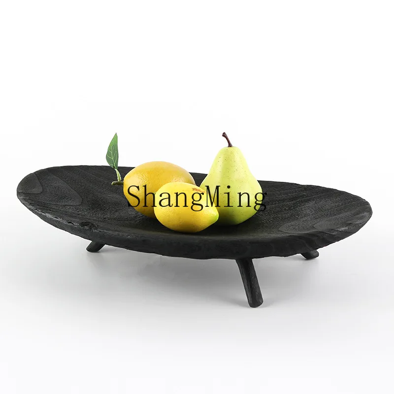 

DSA black tray oval three-leg tea tray B & B high-footed imitation wood fruit tray storage decorative ornament