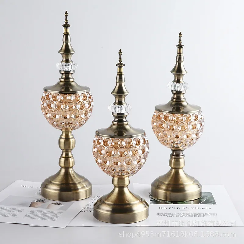 Malaysia Glass Metal Candy Plate Storage Jar Modern Creative Model House Decoration Home Ornament Direct Sale