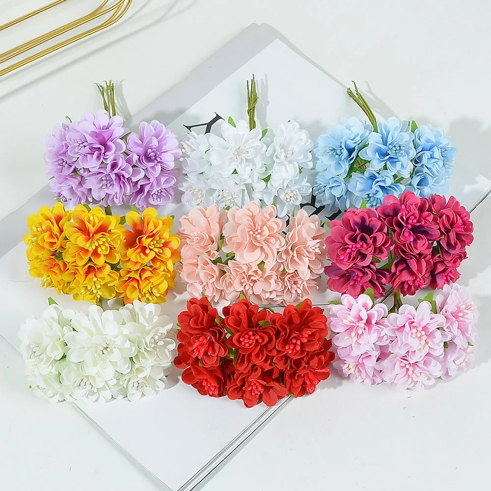 6/30/60Pcs Silk Stamen Mini Artificial Rose Flower Bouquet Scrapbooking Wedding Party Decoration DIY Handmade Fake Flower Craft