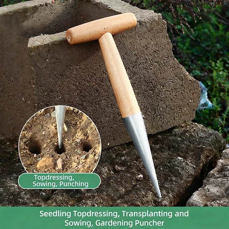 Sower Transplanting Tool for Planting Seeding Fertilizing Stainless Steel Garden Seed Dispenser Planter Hole Punch Dibber Seed