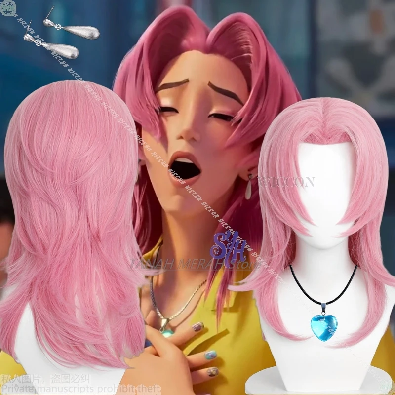 

Saja Boys Romance Cosplay Wig Kawaii Men Women Cosplay Kpop Demon HUnter 코스프레 Pink Hair Earrings Necklaces Halloween Raw wig