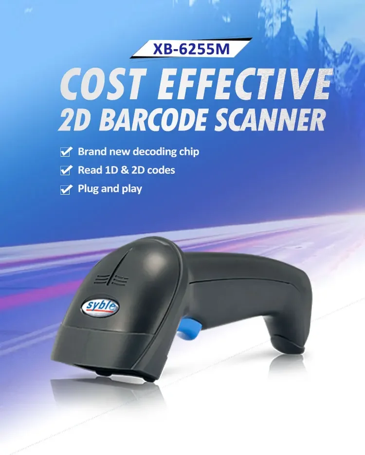 XB-6255M+ Syble Handheld Wired QR Code Scanner Wechat Alipay Payment 1D 2D  Barcode Scanner