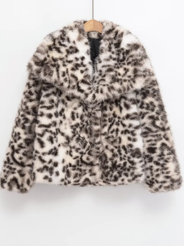 2025년 가을 럭셔리 센세이션 인조 모피 재킷 레오파드 프린트 동물 패턴 코트 여성용 따뜻한 폴리에스터 섬유 롱 코트