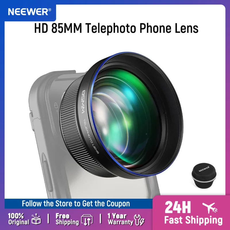 NEEWER HD 85MM Telephoto Phone Lens for 17mm Backplate 2.5X Magnification For iPhone Samsung Phone Cage Case