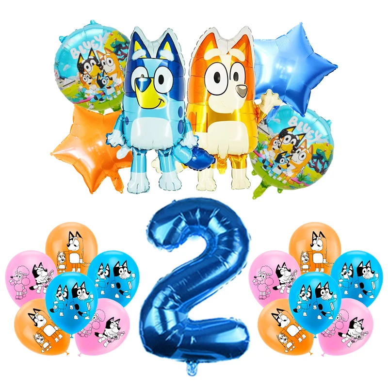 Bluey Birthday Party Decoration Blue And Bingo Foil Latex Balloon Kids Event Supplies Disposable Tableware Banner Backdrop Plate