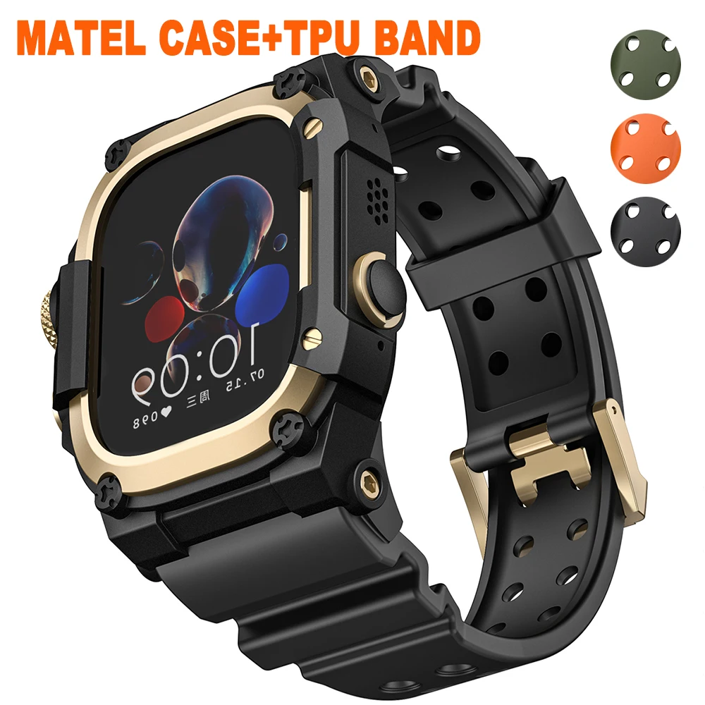 Rugged Integration Band with Case for Apple Watch Ultra 3 49mm Sport Silicone Strap with Metal Bumper Cover for iWatch Ultra 1 2
