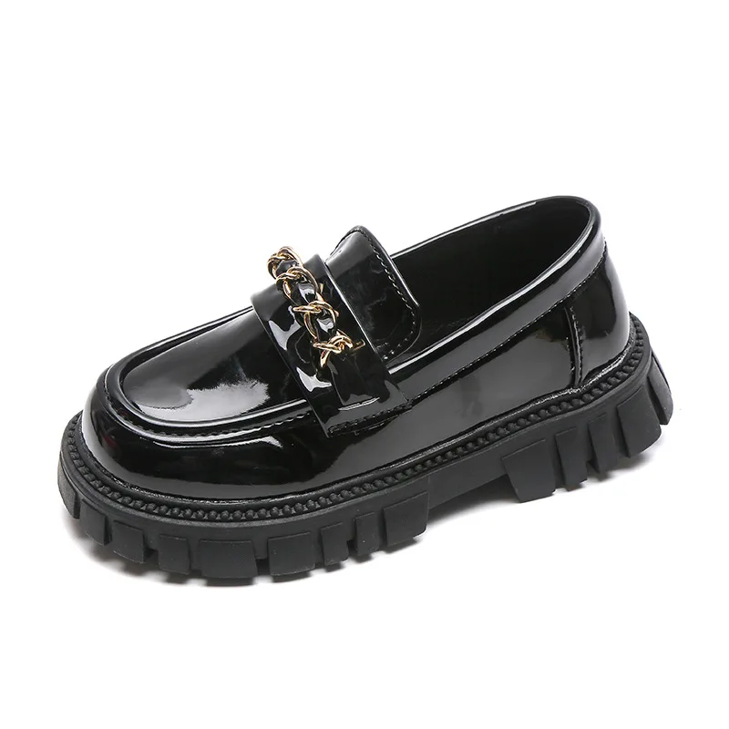 Scarpe in pelle per bambini per ragazzi e ragazze mocassini per bambini Slip-on School Flats Chunky Heel Toddler mocassini neri