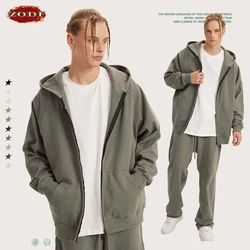 ZODF Chic Autumn 400gsm Zipper Hoodies Streetwears For Men Unisex Loose Soft Off-Shoulder Hooded Sweatshirts Brand Coats HY0384