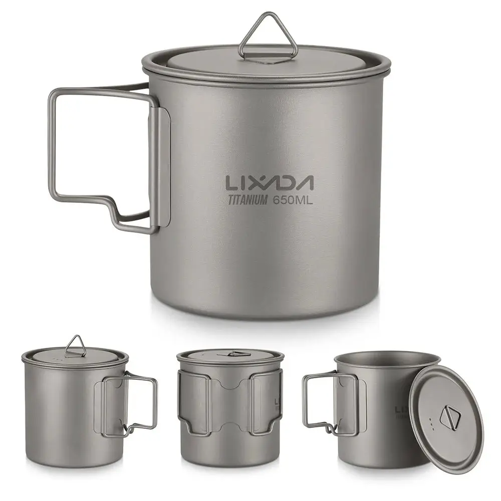 Lixada-Ultralight Titanium Mug, Outdoor Cup, 300 ml, 350 ml, 550 ml, 650ml