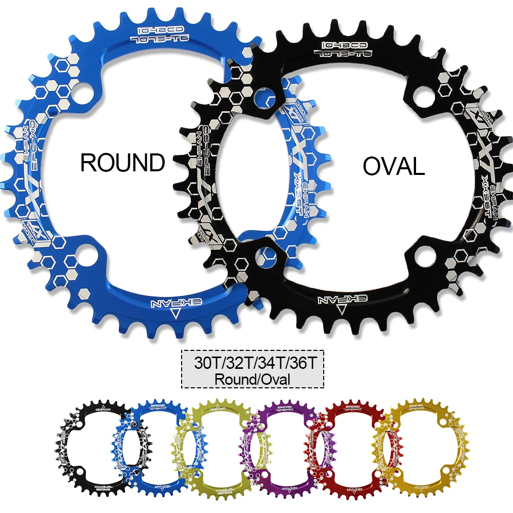 EKFan 104BCD Bicycle 32T/34T/36T Narrow Wide Round Oval Cycle Chainwheel 7075-T6 MTB Bike Circle Crankset Plate
