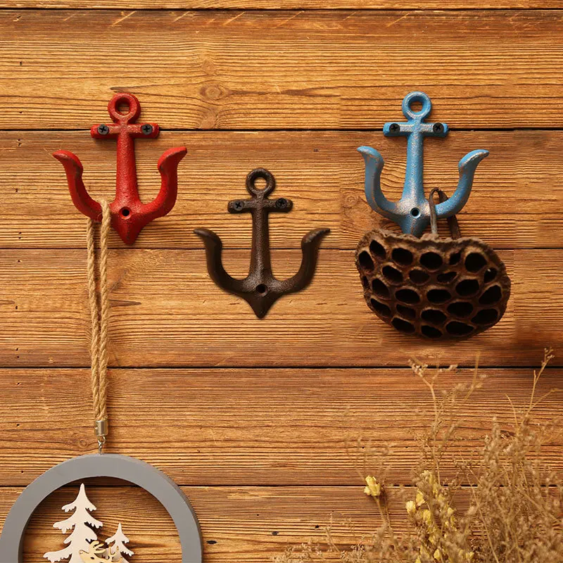 Minimalist Decor Coat Hook Cast Iron Anchor Double Hooks Decorative Key Holder Wall Hanger Bar Cafe Wall Decoration Accessories