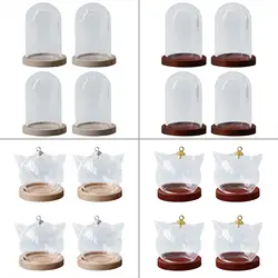 4Pcs Mini Glass Cloche Dome, Container W/ Base Terrarium DIY Glass Display Domes for Decoration Tabletop Garden Wedding Office