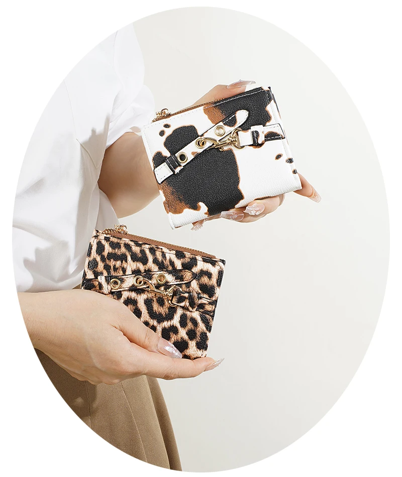Baellerry Women's Leopard Short Wallets Pu Leather Wallets Vintage Female Coin Purse Large Capacity Hand Bag Card Holder