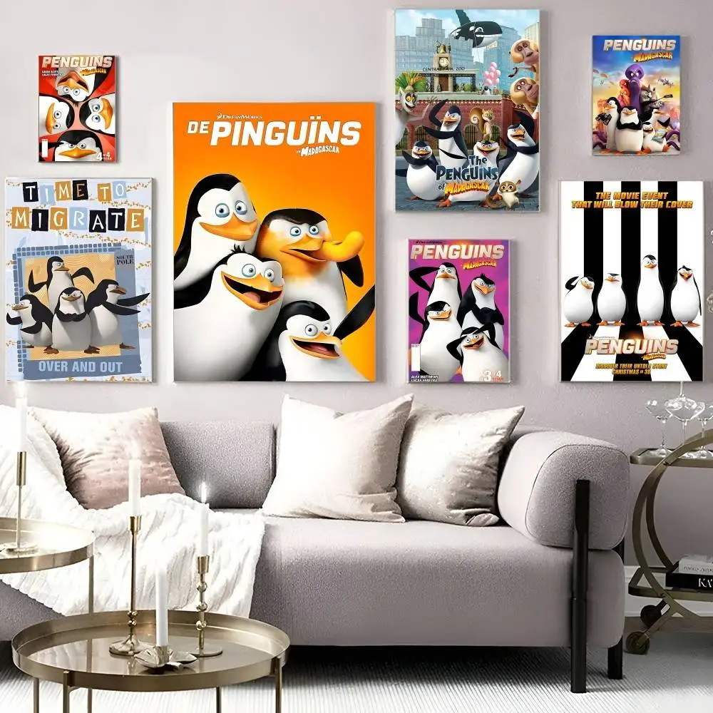 anime The P-Penguins of M-Madagascar Vintage Posters Sticky Retro Kraft Paper Sticker DIY Room Bar Cafe Kawaii Room Decor
