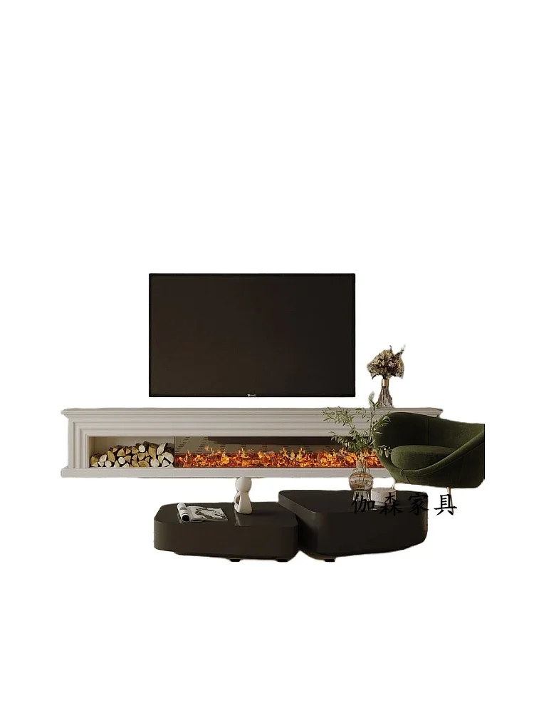 TAO  French simple light luxury fireplace TV cabinet Furnace core background wall decorative cabinet Solid wood exhibition hall