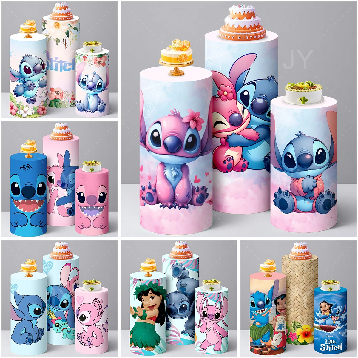 

Disney Lilo & Stitch Round Cylinder Backdrop Cover Cylindrical Cake Table Cover Kid Birthday BabyShower Photograph Background