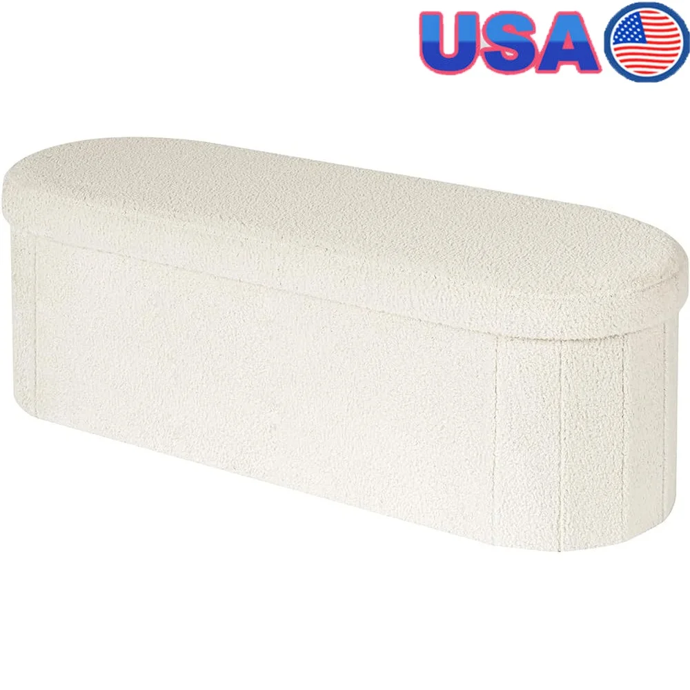 

Folding Ottoman with Storage Sherpa Foot Rest Collapsible Bench Storage Living Room Bedroom Entryway Organizing Multifunctional