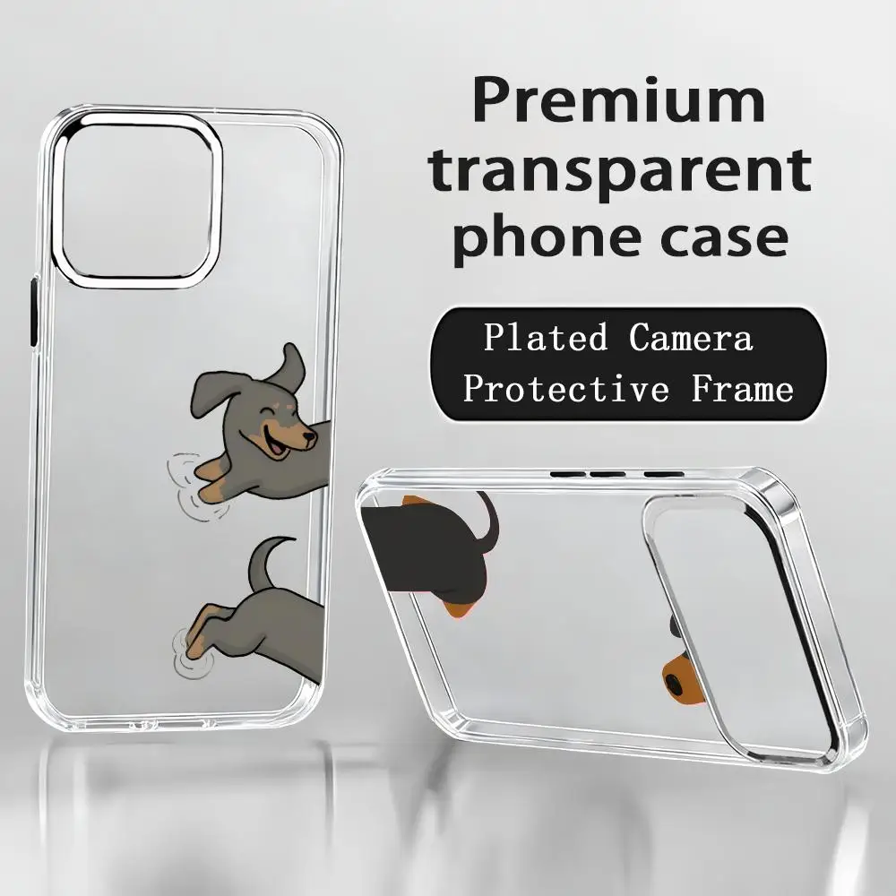 Hot Cute adorable puppy Dachshund Phone Case For iPhone 17 16 15 14 13 12 11 Pro Max Plus Chrome Button Camera Ring Transparent - view 2
