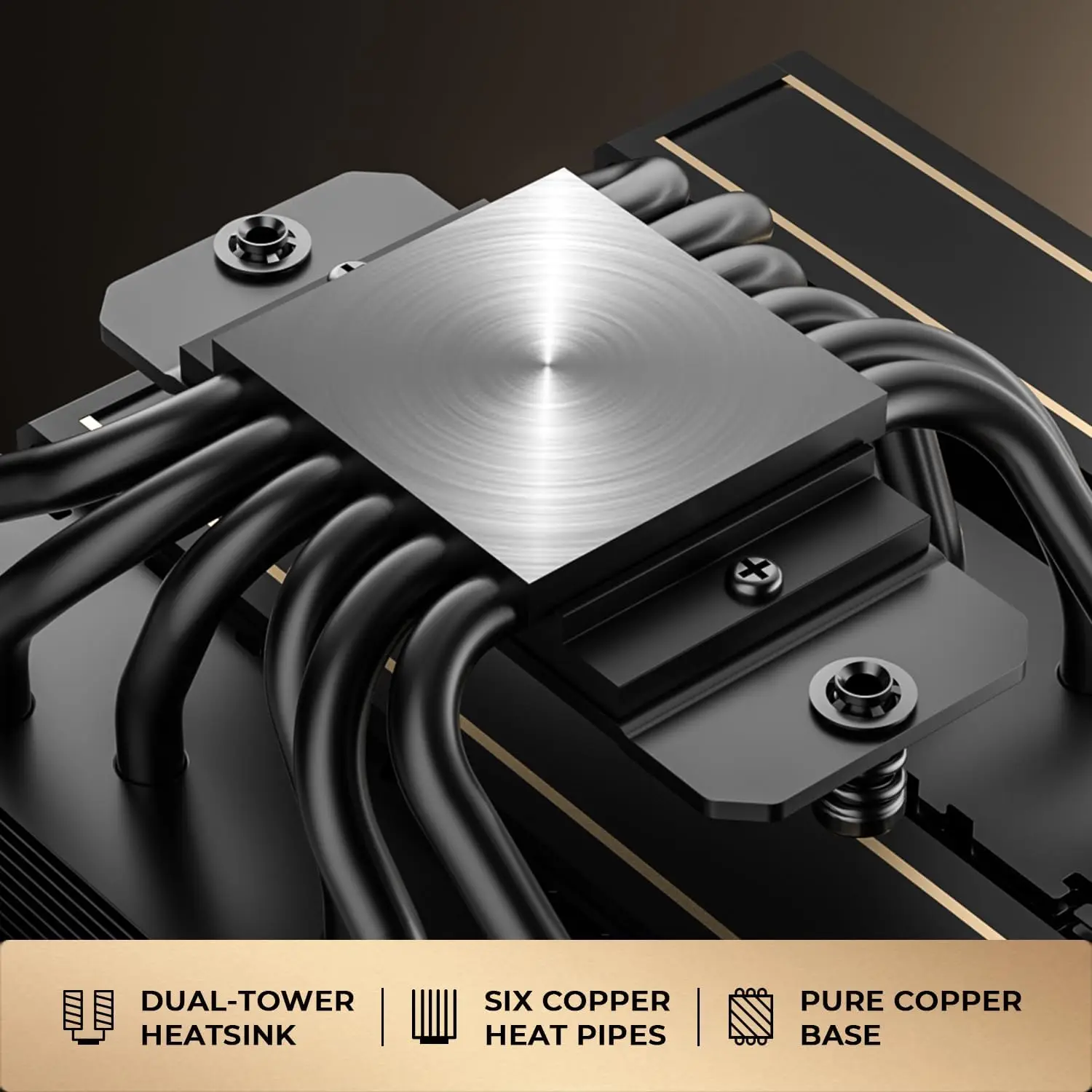 

Edition Dual-Tower Air CPU Cooler, 6 Heatpipes, Dual 120x120x27mm FDB Fans, Black CPU Cooler with Golden Lines Decorated