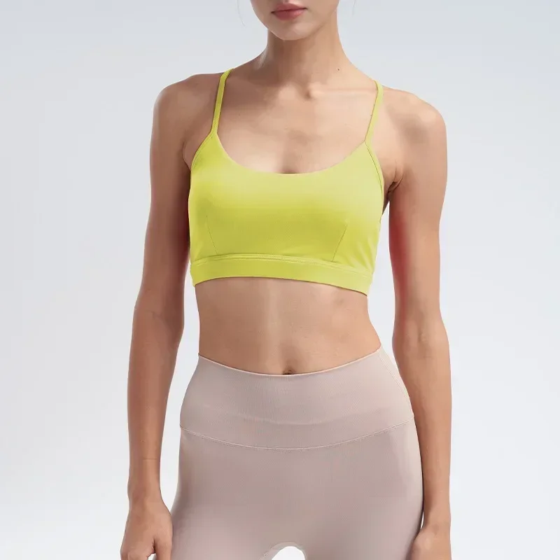 Nueva camiseta sin mangas deportiva desnuda ajustable de verano para mujer con cojín en el pecho, Top deportivo para Yoga