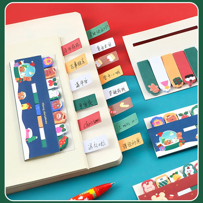 120 Sheets Cartoon Christmas Theme Sticky Notes Self-Adhesive Cute Note Paper Student Learning Stationery Memo Book Supplies