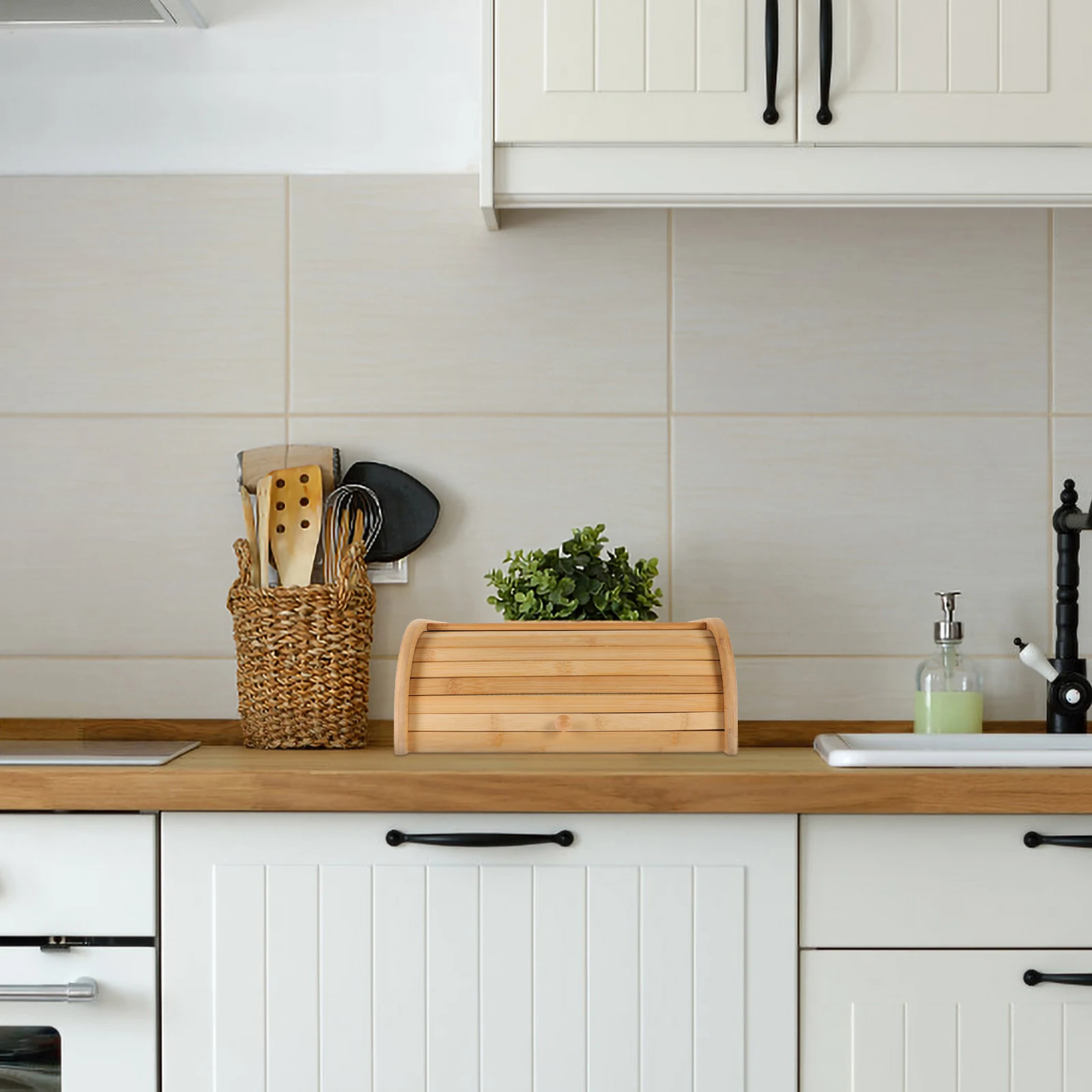 

1pc Bamboo Bread Box Large Capacity Wooden Kitchen Food Organizer For Bread Fruits Snacks Storage Home Coffee Shop Use