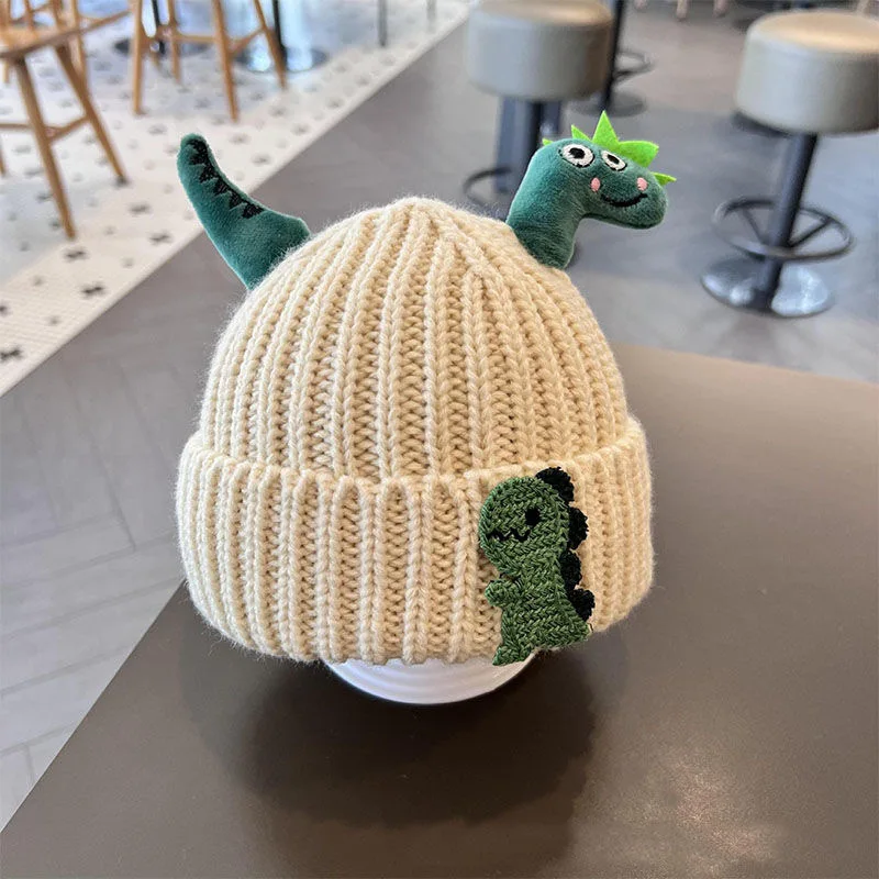 Baby autumn and winter hat cute super cute dinosaur modeling wool hat winter boys and girls warm pullover knitted