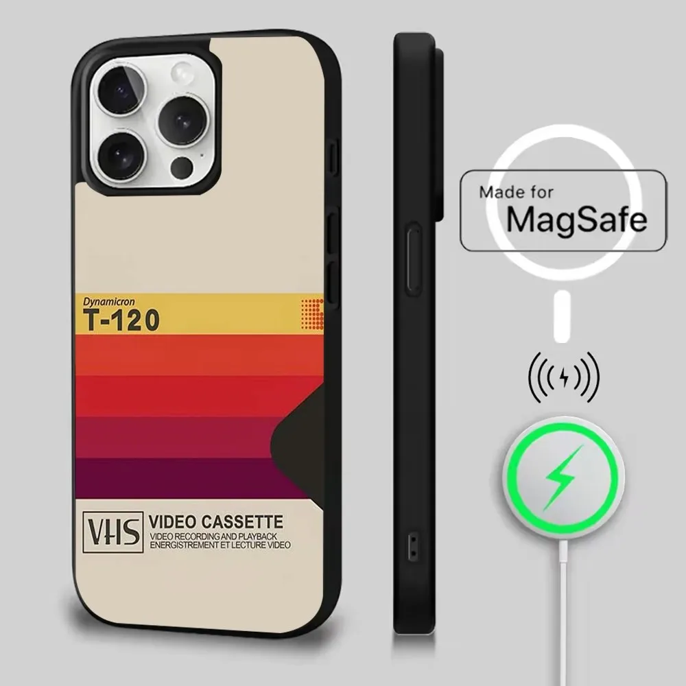 حافظة هاتف كلاسيكية بشريط فيديو VHS لهواتف iPhone 16,15,14,13,12,11,Pro,Max,Plus, Mini,Magsafe, حافظة شحن لاسلكية مغناطيسية