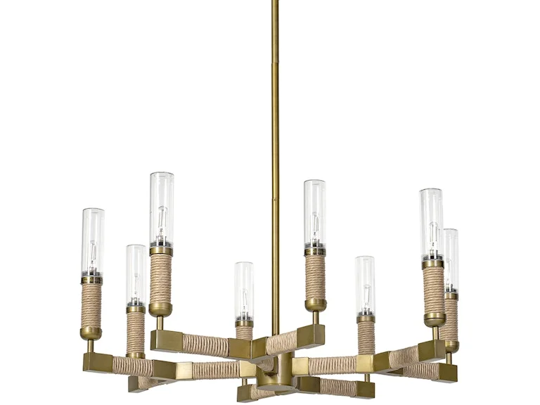 American Glass Outdoor Synthetic Rattan Light Modern Brass-finished Metal Outdoor Chandelier Hemp Rope Pendant Light