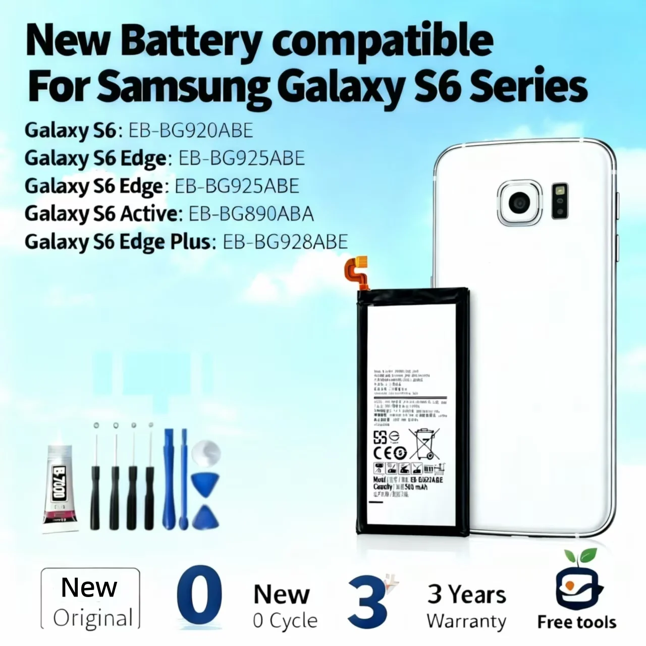New Battery compatible For Samsung Galaxy S6 EB-BG920ABE/Edge EB-BG925ABE/Active EB-BG890ABA/Edge Plus EB-BG928ABE +Free Tools