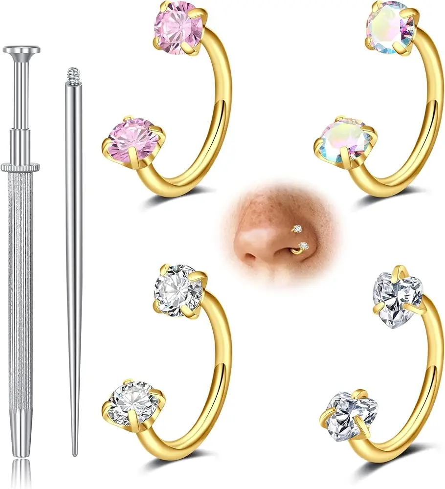 Wholesale 50pcs/lot 316 Stainless steel 20G Nose Hoop Ear Stud Ring Hinged Tragus Cartilage Helix Segment Piercing Jewelry