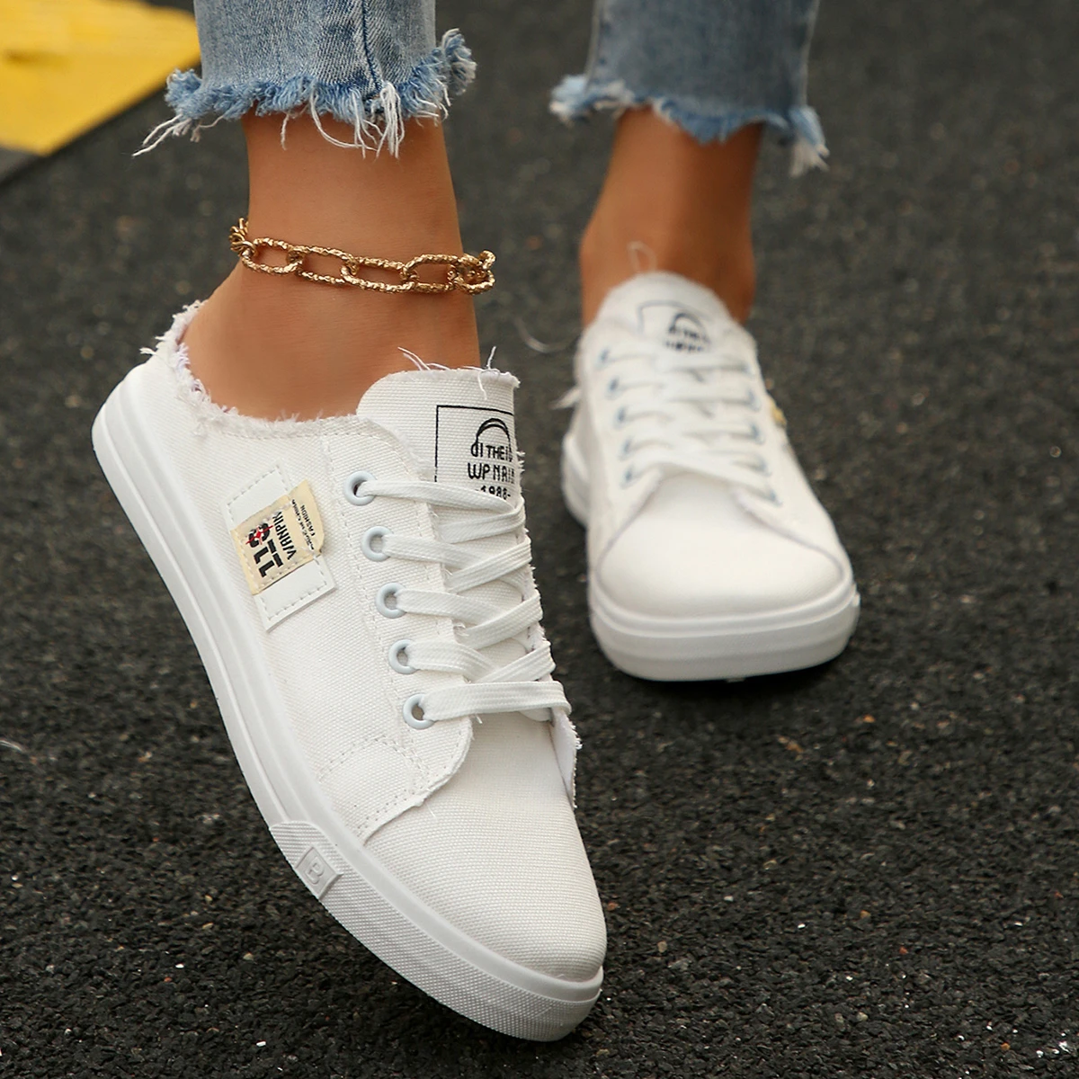 2026 Spring Summer Women Canvas Sneaker Low Top Denim Sneakers Ladies Lace-Up Flat Canvas Board Shoes Female Sapatos Femininos