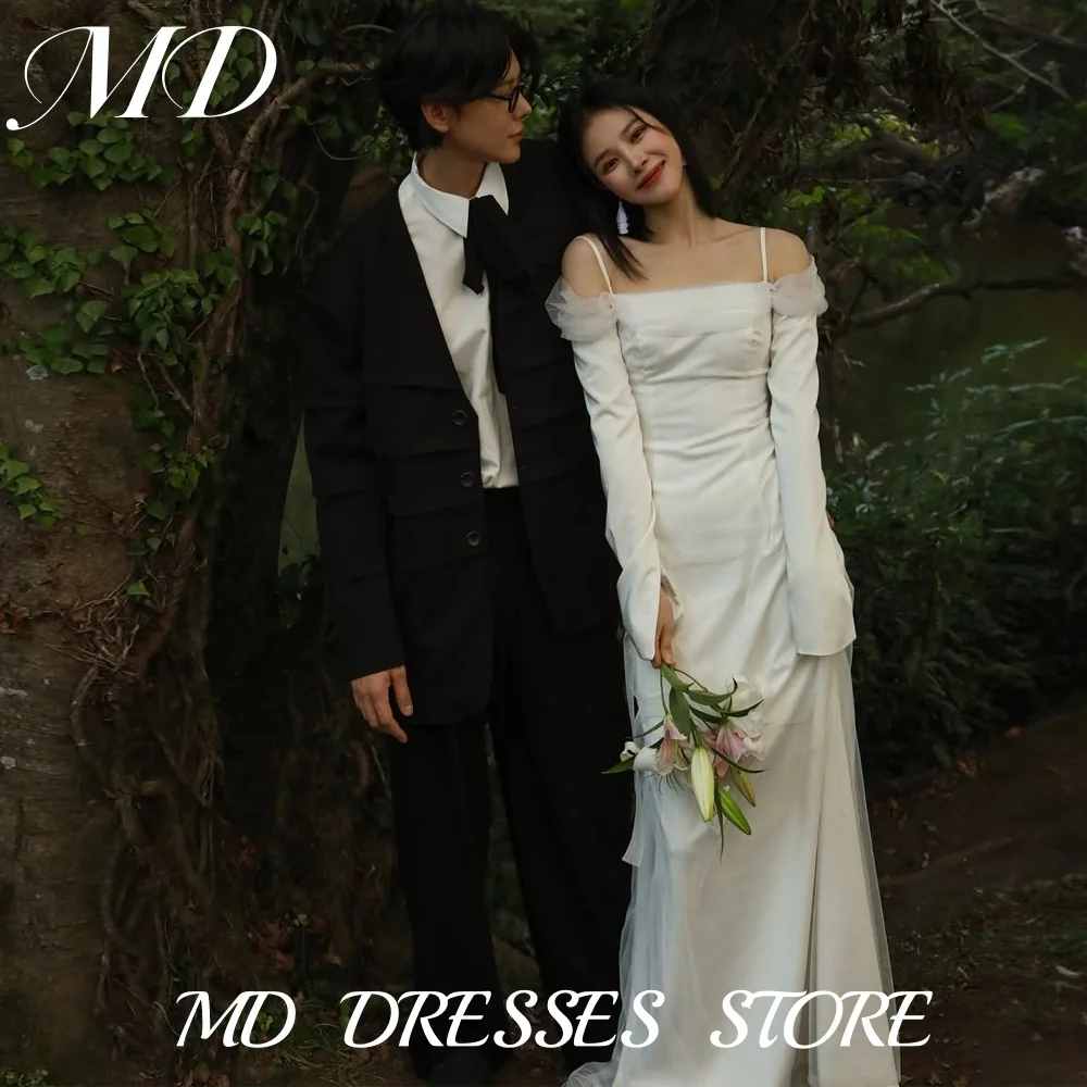 

MD Elegant Off Shoulder Mermaid Wedding Dresses Long Sleeve Korea Photoshoot Floor-Length Bridal Gowns Customized 2025 웨딩드레스