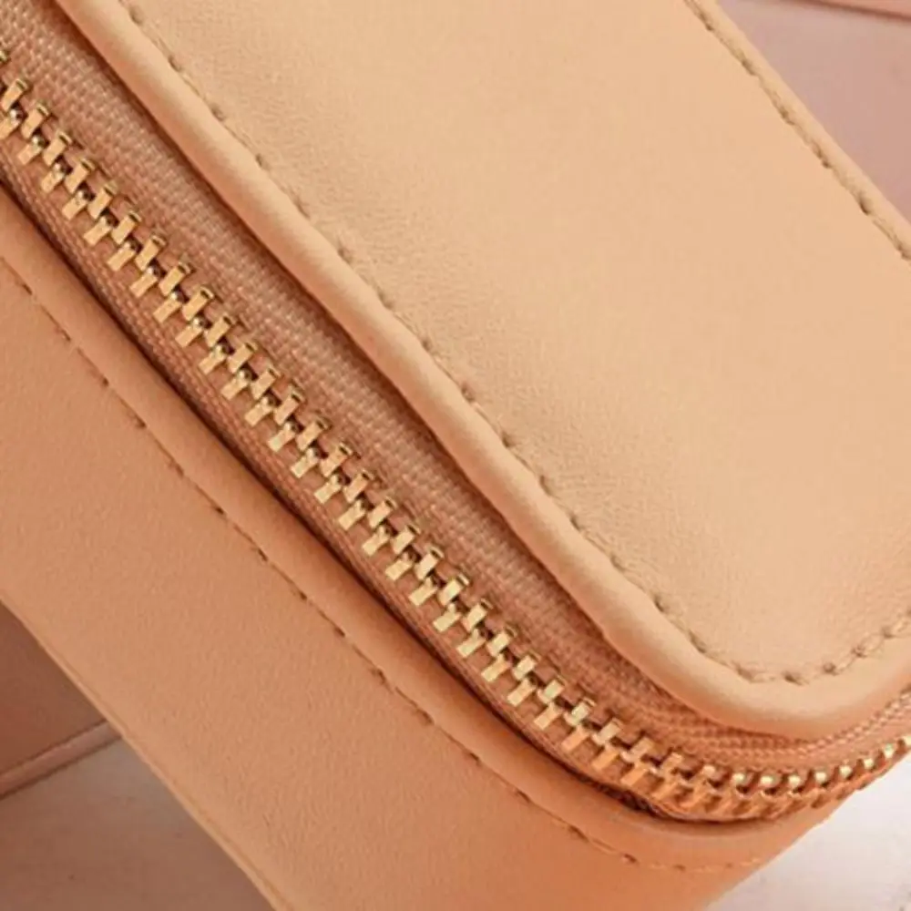 خمر صندوق مجوهرات صغير محمول سستة بولي Leather الجلود قلادة حلقة حالة مربع مجوهرات عرض حالة القرط المنظم النساء #4